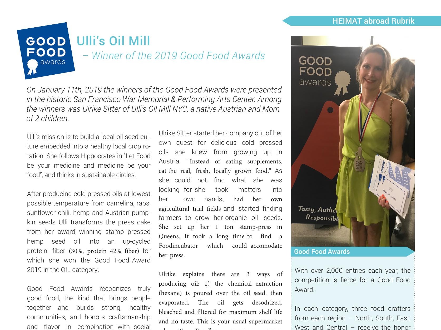 Ulli's Oil Mill – Winner of the 2019 Good Food Awards